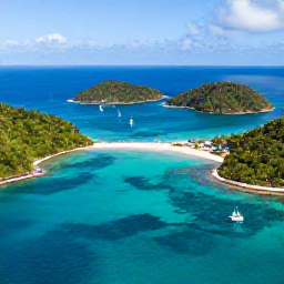 Caribbean Holidays, January Adventures, Aerial view of turquoise bays, green islands and sailing boats around the British Virgin Islands in bright January sunshine