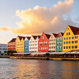 Caribbean Holidays, January Adventures, Colourful Willemstad waterfront at sunset with historic buildings and people dining outdoors