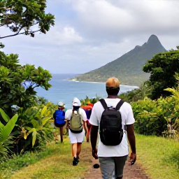 Caribbean Holidays, January Adventures, Friendly Saint Lucian guide leading travellers on an outdoor adventure near Soufri&egrave;re, with rainforest and coastline in the background