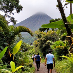 Caribbean Holidays, January Adventures, Hikers walking through lush rainforest on Saint Vincent towards La Soufri&egrave;re volcano, with tropical plants and misty mountain scenery