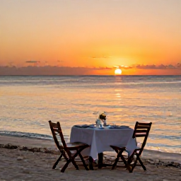 Caribbean Holidays, January Adventures, Relaxed beachfront dinner at sunset in Turks and Caicos with tables beside the calm Caribbean sea