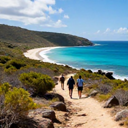 Caribbean Holidays, January Adventures, Travellers hiking along a rugged coastal path above a secluded Saint Barth&eacute;lemy beach, with scrubland and sparkling Caribbean water