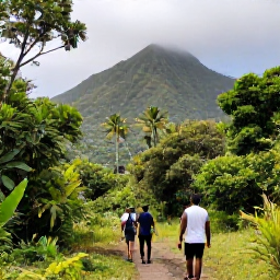 Caribbean Holidays, January Adventures, Travellers hiking through lush mountain forest on Mount Liamuiga, with dramatic tropical scenery on Saint Kitts