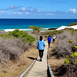 Caribbean Holidays, January Adventures, Visitors hiking along a coastal trail through dry tropical vegetation with sea views on Saint Martin