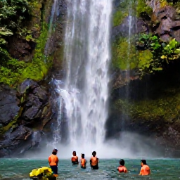 Caribbean Holidays, January Adventures, Visitors swimming beneath a rainforest waterfall in Saint Lucia, surrounded by tropical plants and volcanic rocks