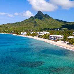 Caribbean Holidays, January All Inclusive, Aerial view of Saint Kitts and Nevis, showing bright Caribbean sea, green volcanic hills, sandy beaches and a peaceful resort coastline