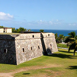 Caribbean Holidays, January All Inclusive, Historic Brimstone Hill Fortress on Saint Kitts, with stone walls, tropical landscape and distant blue sea under sunny skies