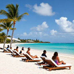 Caribbean Holidays, January All-Inclusive, Luxury beachfront all-inclusive resort in Providenciales with sun loungers, palm trees and guests enjoying a relaxed January afternoon