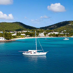 Caribbean Holidays, January All Inclusive, Traditional sailing boat approaching Bequia in the Grenadines, with turquoise water, green hills and a relaxed Caribbean island harbour