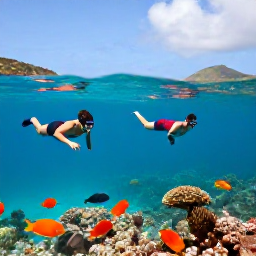 Caribbean Holidays, January All-Inclusive, Visitors snorkelling in clear Caribbean water beside colourful fish and coral near the United States Virgin Islands