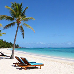 Caribbean Holidays, January Antigua, Adults relaxing beside a quiet turquoise Caribbean beach in Antigua, with sun loungers, palm trees and clear blue skies