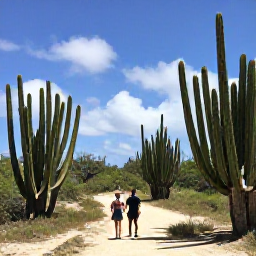 Caribbean Holidays, January Aruba Adults Only, Visitors exploring Arikok National Park in Aruba, with rugged cactus-covered landscape and a bright blue sky