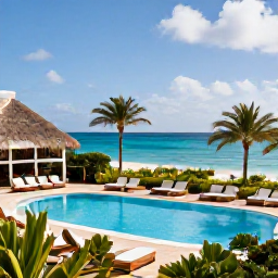 Caribbean Holidays, January Aruba Holidays, Elegant all-inclusive resort beside a calm Caribbean beach in Aruba, with swimming pool, sun loungers and tropical gardens