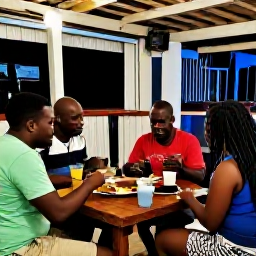 Caribbean Holidays, January Backpacking, Backpackers sharing a casual meal at a friendly rum shop in Barbados, with local food and a relaxed evening atmosphere