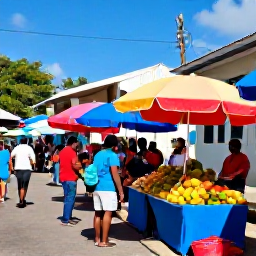 Caribbean Holidays, January Backpacking, Colourful Kingstown market with local fruit stalls, friendly vendors and backpackers exploring in warm January sunshine