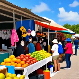 Caribbean Holidays, January Backpacking, Colourful local market in Nassau with fresh fruit, handmade crafts and travellers browsing in January sunshine