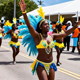 Caribbean Holidays, January Bahamas, Colourful Junkanoo parade in Nassau, Bahamas, with dancers in feathered costumes, musicians and cheering crowds