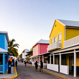 Caribbean Holidays, January Bahamas Holidays, Colourful Nassau waterfront street in The Bahamas with colonial buildings, local market stalls and visitors exploring in warm daylight