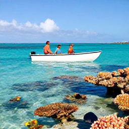 Caribbean Holidays, January Bahamas Holidays, Family taking a glass-bottom boat tour over colourful coral reefs and tropical fish near The Bahamas