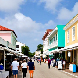Caribbean Holidays, January Bahamas Tours, Historic streets and pastel colonial buildings in Nassau with visitors walking between local shops and a market