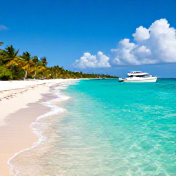 Caribbean Holidays, January Bahamas Tours, Small boat cruising through clear turquoise water near a Bahamian island, with white sand beaches and scattered palms