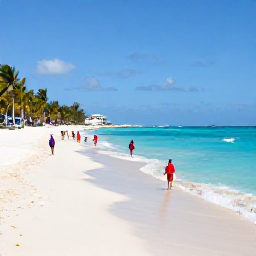 Caribbean Holidays, January Bahamas, Visitors enjoying a sunny Bahamian beach in January, with turquoise water, white sand, palm trees and gentle waves