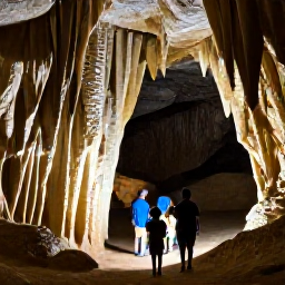 Caribbean Holidays, January Barbados, A family exploring Harrison's Cave in Barbados, viewing dramatic limestone formations on a well-lit underground tour