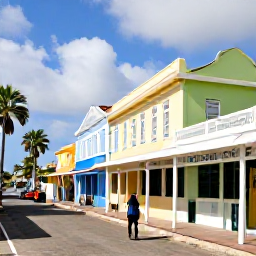 Caribbean Holidays, January Barbados Holidays, Bridgetown street scene in January with solo traveller exploring colourful buildings, local shops and historic architecture
