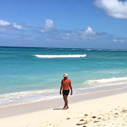Caribbean Holidays, January Barbados Holidays, Solo traveller walking along a sunlit Barbados beach in January, turquoise sea, soft white sand and gentle trade winds