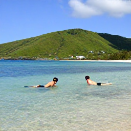 Caribbean Holidays, January Beach Holidays, A couple snorkelling in clear shallow water near a quiet beach on Nevis, with green hills in the background