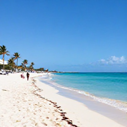 Caribbean Holidays, January Beach Holidays, A sunny Cura&ccedil;ao beach with calm turquoise water, white sand, palm trees and a few relaxed visitors in January