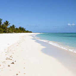 Caribbean Holidays, January Beach Holidays, A wide, uncrowded white-sand beach at Grace Bay in Turks and Caicos under bright January sunshine, with calm turquoise water and a few palm trees
