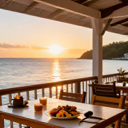 Caribbean Holidays, January Beach Holidays, Relaxed waterfront restaurant in Kingstown serving fresh Caribbean food at sunset