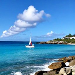 Caribbean Holidays, January Beach Holidays, Small sailing boat cruising past Saint Barth&eacute;lemy&rsquo;s coastline on a sunny January day, with turquoise sea and rocky coves