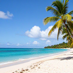 Caribbean Holidays, January Beach Holidays, Turquoise Caribbean sea, white sand beach and palm trees on Saint Vincent and the Grenadines in bright January sunshine