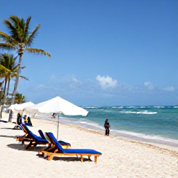 Caribbean Holidays, January Beach Holidays, Visitors relaxing on Grace Bay Beach in January, with sun loungers, gentle waves, palm trees and a clear blue sky