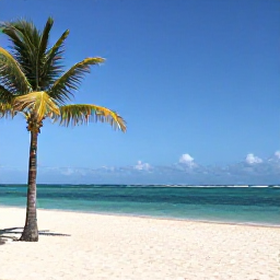 Caribbean Holidays, January Beach Holidays, Wide white-sand beach in Punta Cana, Dominican Republic, calm turquoise Caribbean Sea, palm trees and bright January sunshine