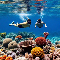 Caribbean Holidays, January Beaches, A couple snorkelling above a colourful coral reef in clear Caribbean water near St John, United States Virgin Islands