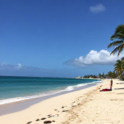 Caribbean Holidays, January Beaches, A sunlit Caribbean beach on Saint Martin in January, with calm turquoise water, pale sand, palm trees and a few relaxed holidaymakers