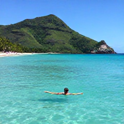 Caribbean Holidays, January Beaches, Traveller swimming and relaxing beside clear turquoise water at Rendezvous Bay, Montserrat, with green hills in the background