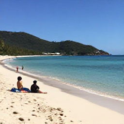 Caribbean Holidays, January Beaches, Visitors relaxing on a quiet Caribbean beach on Virgin Gorda, calm shallow water, warm January sunlight, soft sand and green hills in the background