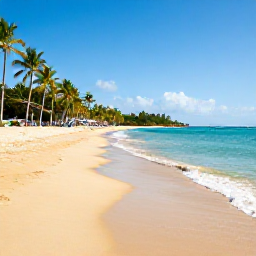 Caribbean Holidays, January Beaches, Wide golden beach on Saint Kitts with calm turquoise Caribbean water, palm trees and bright January sunshine