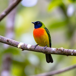 Caribbean Holidays, January Birdwatching, A colourful Caribbean bird perched on a branch in a lush Saint Kitts forest, with soft January morning light