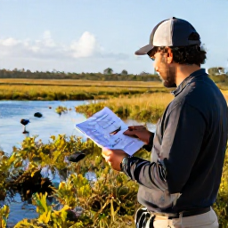 Caribbean Holidays, January Birdwatching, A friendly birdwatching guide showing visitors a field guide near a Barbados wetland during a sunny January morning