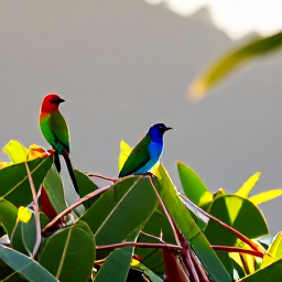 Caribbean Holidays, January Birdwatching, Colourful Caribbean birds perched in tropical foliage on Saint Vincent, with soft January morning light