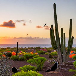 Caribbean Holidays, January Birdwatching, Colourful Cura&ccedil;ao landscape at sunrise with native Caribbean birds perched among cacti and thorny shrubs