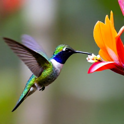 Caribbean Holidays, January Birdwatching, Colourful hummingbird feeding at a tropical flower in the forested Asa Wright Nature Centre, Trinidad