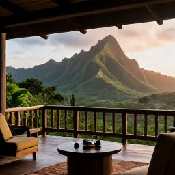 Caribbean Holidays, January Birdwatching, Comfortable eco-lodge terrace overlooking green Saint Lucian mountains at sunrise