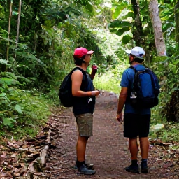 Caribbean Holidays, January Birdwatching, Expert local birdwatching guide leading visitors along a forest trail in Saint Lucia