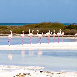 Caribbean Holidays, January Birdwatching, Flamingos and other wading birds gathered around a bright salt pond in Grand Turk, with low island vegetation and calm Caribbean surroundings
